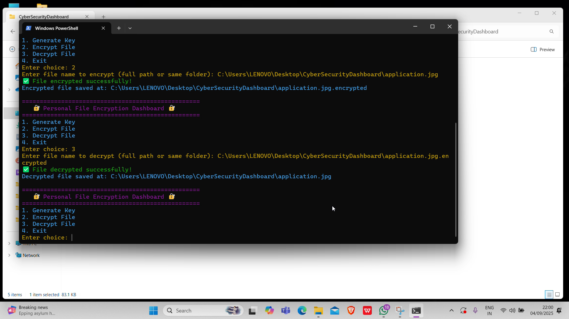 File Encryption Dashboard Screenshot